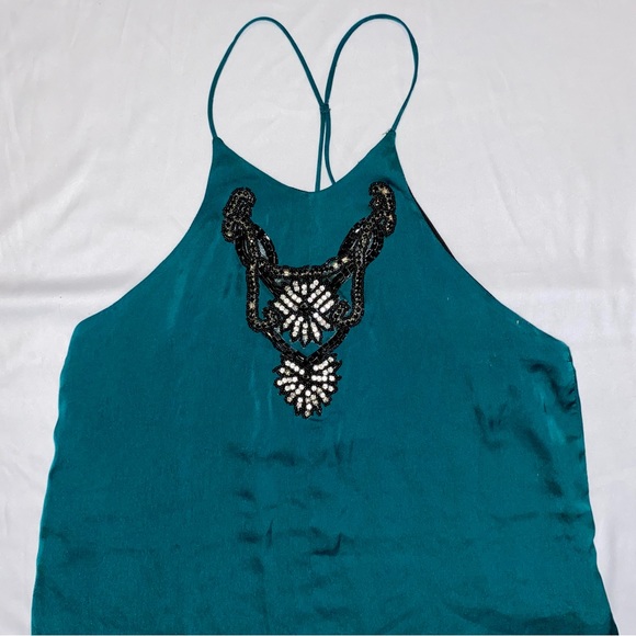 Teal High Neck Beaded Gemstone Tank Top - Picture 3 of 4
